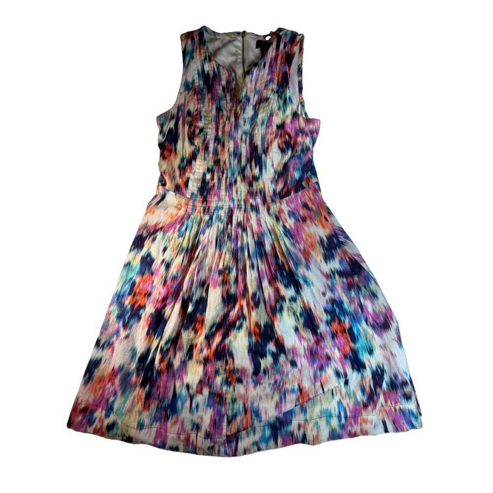 NYDJ Sleeveless Fit Flare Dress Women's 8 Watercolor Floral Cotton Lined Midi